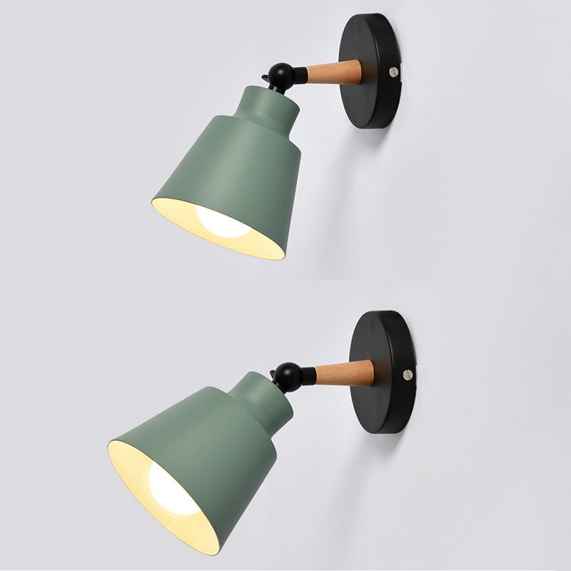 Modern Nordic Single Wall Lamp Wooden Dome Macaron Wall Light with Wrought Iron Shade