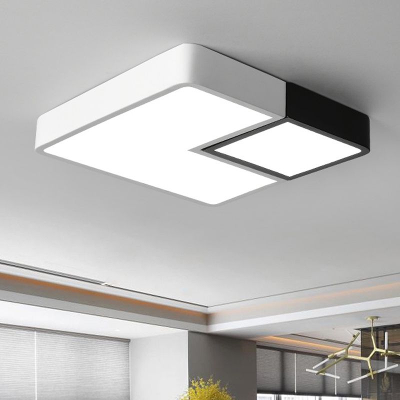 Metal Square Flush Mount Lighting Simple LED White Ceiling Light Fixture for Living Room in Warm/White, 11"/15”/19" Wide