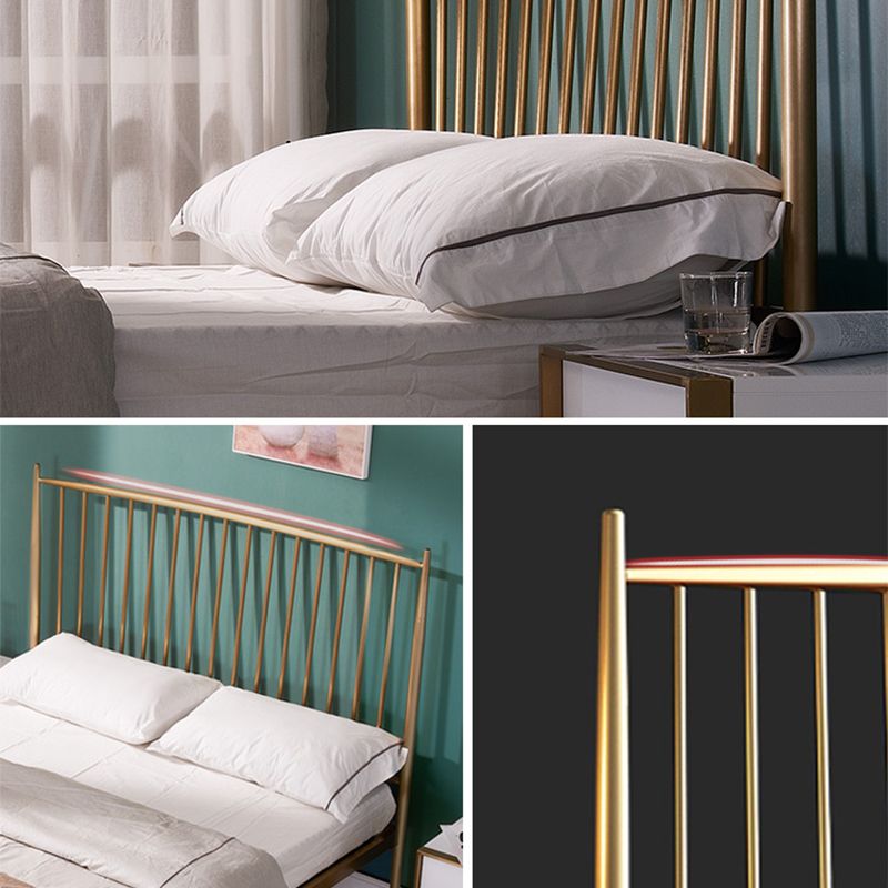 Modern Slat Bed Spindle Metal Open-Frame Bed with Legs in Gold