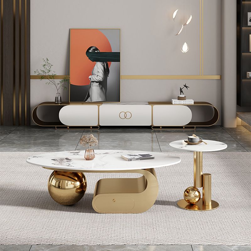 Slate Top Bunching Tables Abstract Coffee Cocktail Table with Storage Drawers