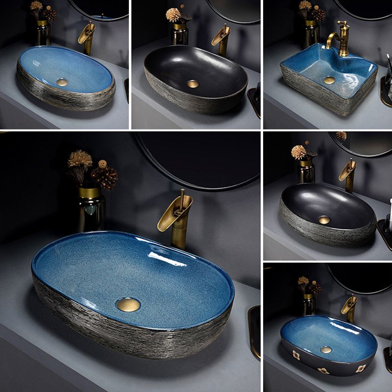 Modern Bathroom Sink Vitreous China Hand Painted Oval Vessel Lavatory Sink
