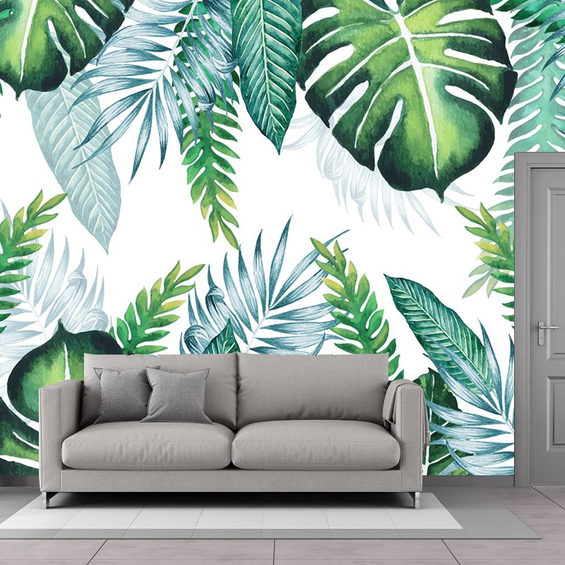 Custom Illustration Tropics Wall Murals with Plant Leaves Pattern, Green, Custom Made
