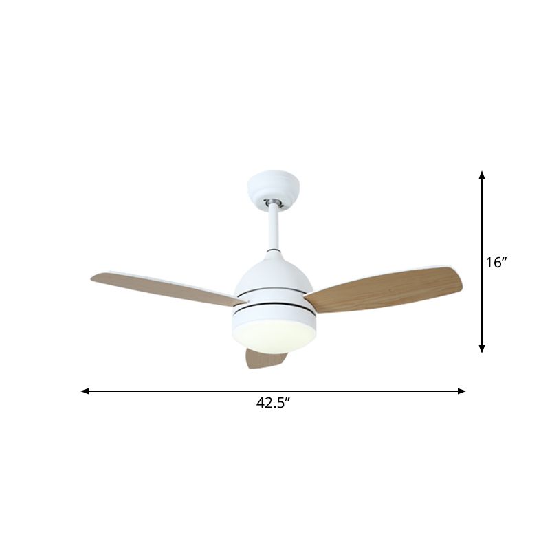 42.5" Wide Dome LED Pendant Fan Light Nordic Acrylic Bedroom Semi Mount Lighting, 3 Blades