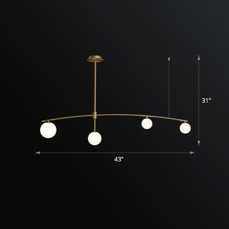 Postmodern Orb Shaped Hanging Lamp Frosted White Glass Island Pendant Light in Gold