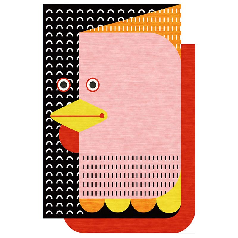 Red Simple Rug Polyester Cock Area Rug Stain Resistant Rug for Living Room