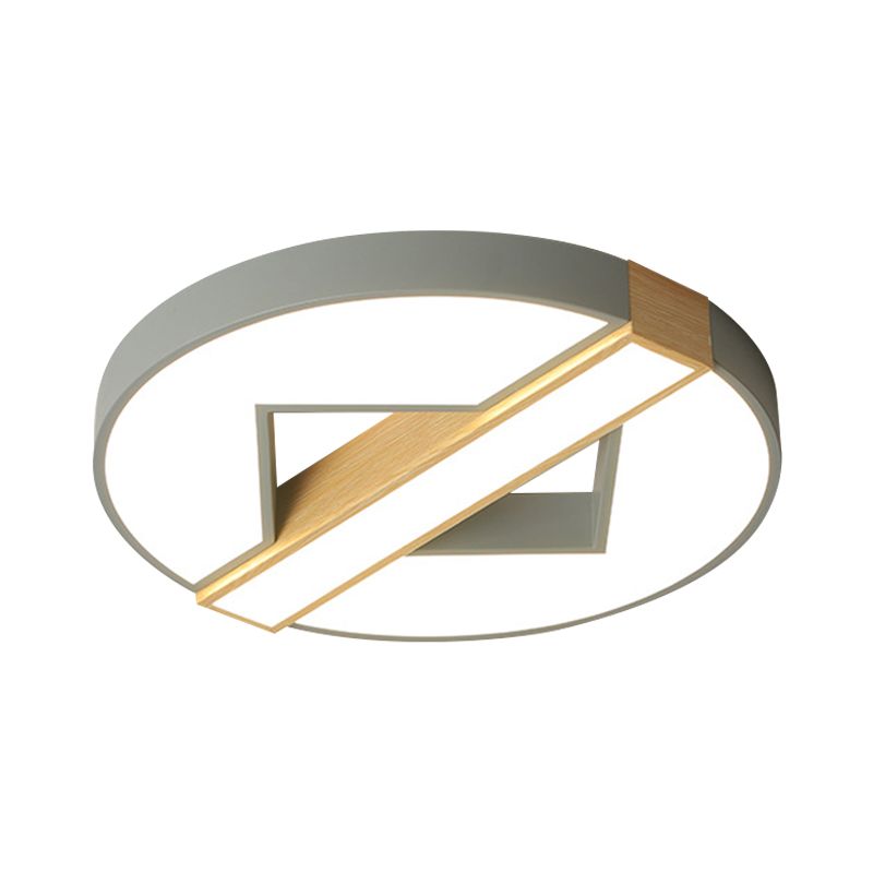 16.5"/20.5" W LED Bedroom Ceiling Light Macaron Green/Grey-Wood Flushmount Lighting with Spliced Round Acrylic Shade, Warm/White Light