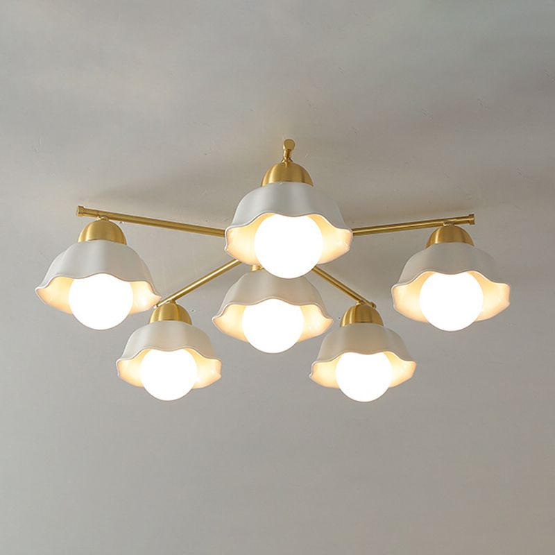 Contemporary Ceiling Lighting Gold and White Ceiling Mount Chandelier for Living Room