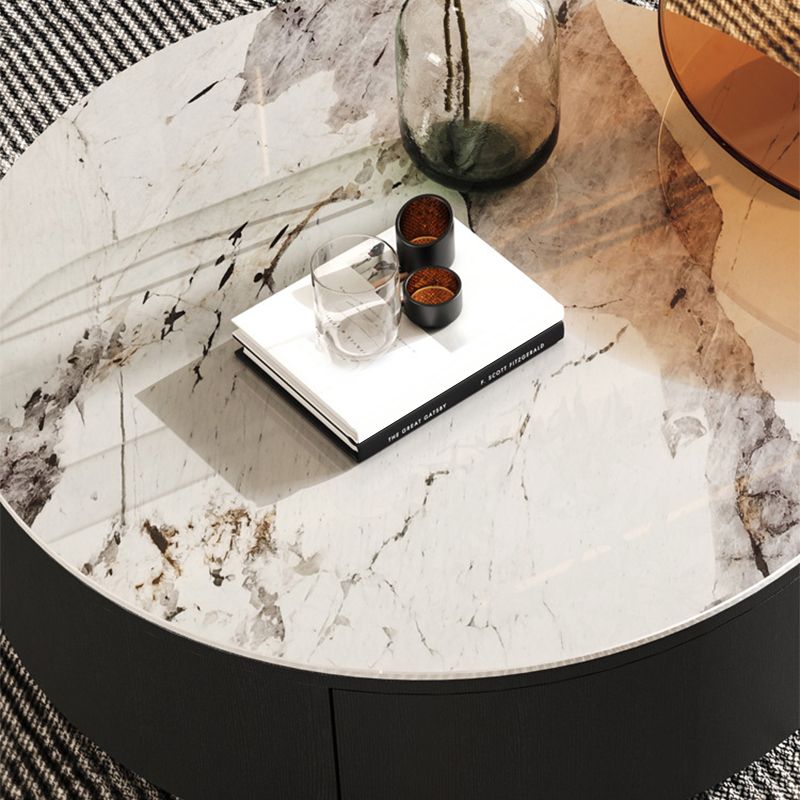 Stone Coffee Table Pedestal Nesting Coffee Table Set with Drawer