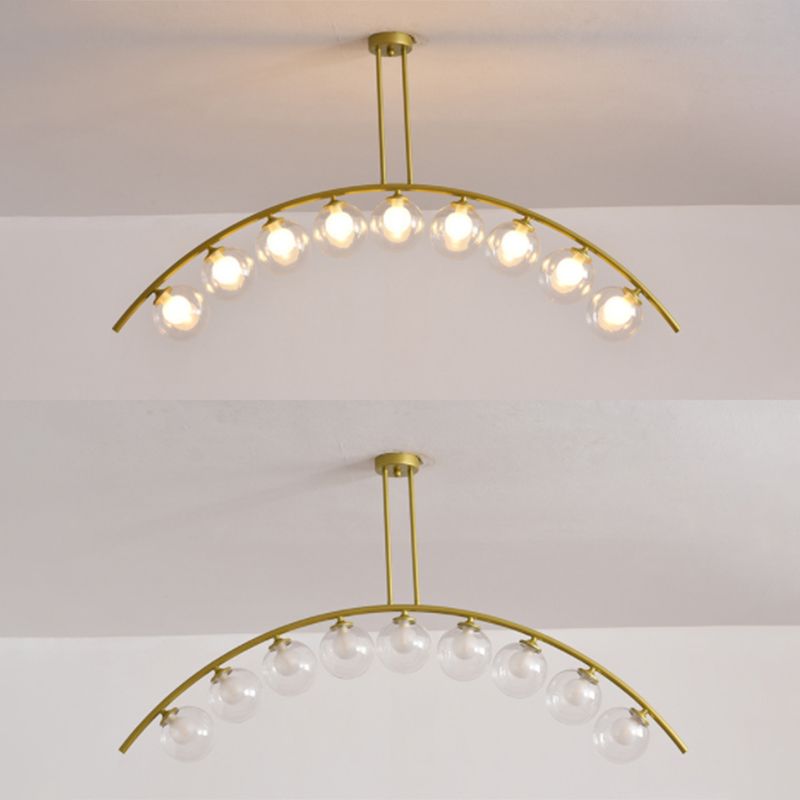 Mid-Century Modern Gold Metal Island Pendant Lighting Spherical Glass Island Ceiling Light for Dining Table