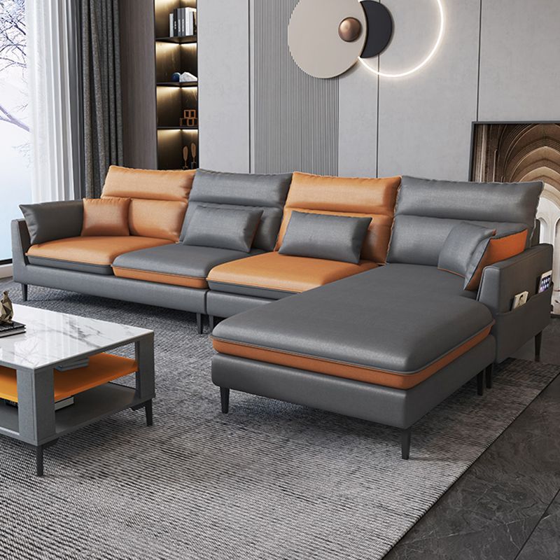 Contemporary 35.43 " H Faux Leather Flared Arm Sofa & Chaise