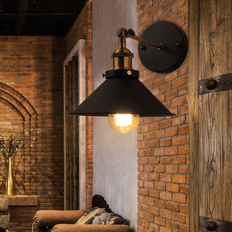 Lampada industriale a singola luce, lampada da parete in metallo nero per il ristorante da cucina
