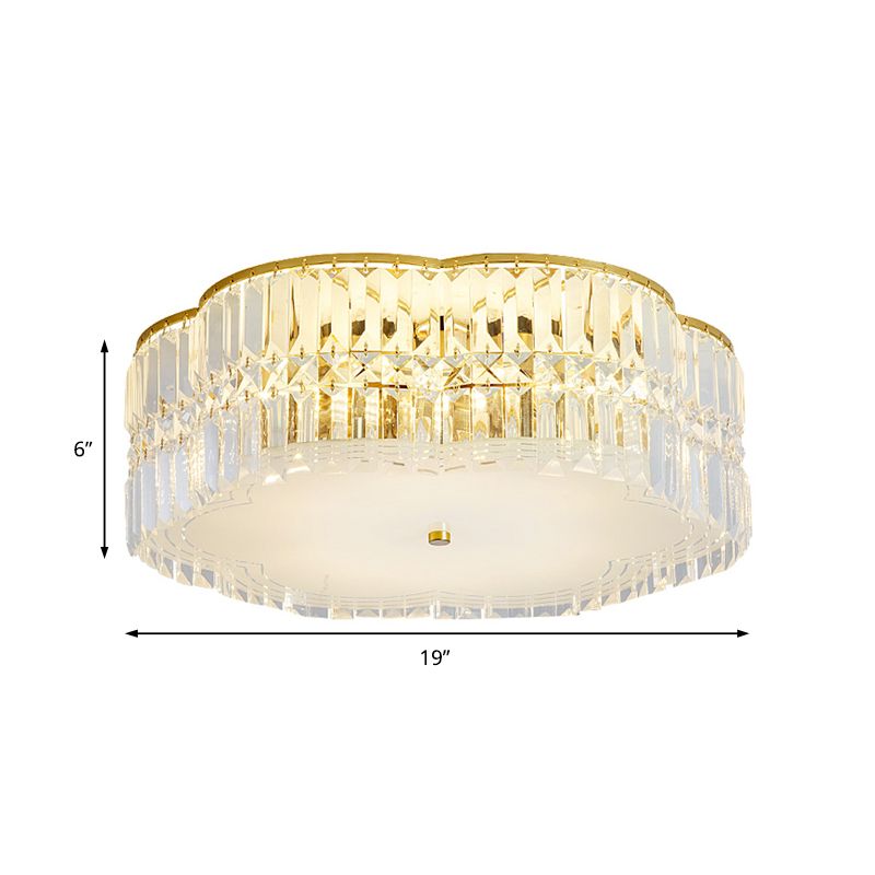 Golden Flower Flush Pendant Light Modern Clear Crystal 15"/19" W LED Flush Light with Acrylic Diffuser