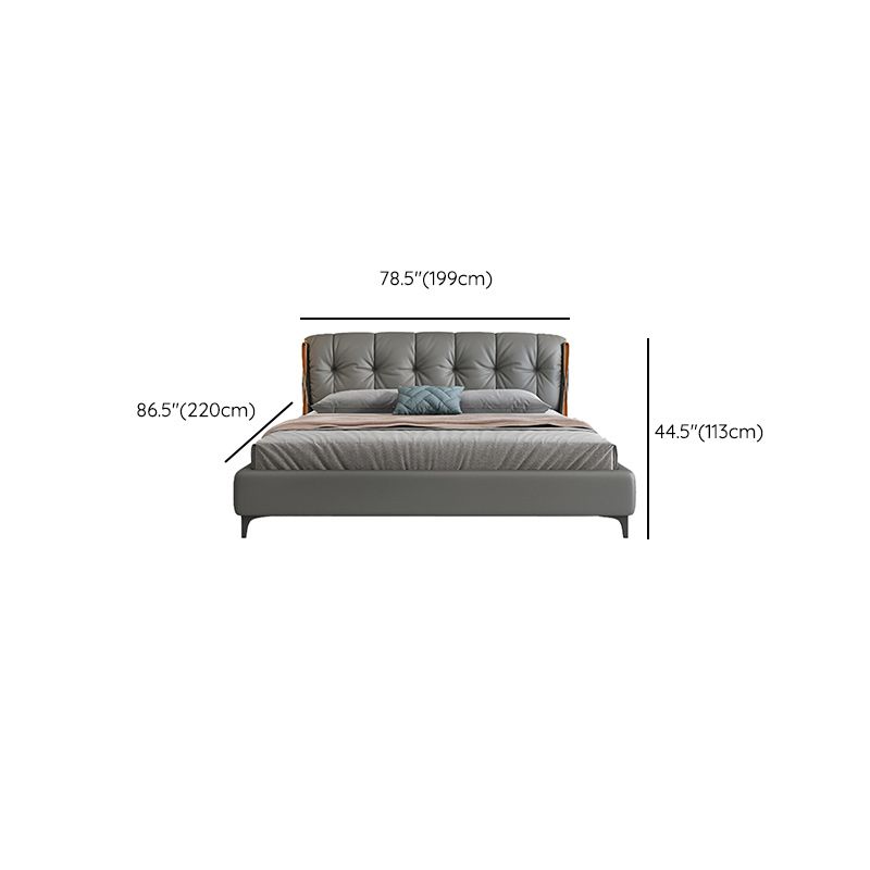 Contemporary Grey Standard Bed with Upholstered Headboard in Solid Wood