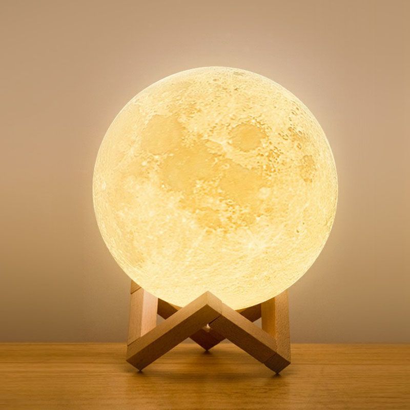 Plastic 3d Moon Globe Table Light Nordic White LED LED TARD SANDE AVEC BRACKET DE BOIS