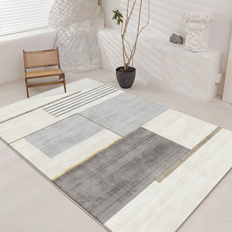 Gray Modern Rug Polyester Contrast Color Design Rug Washable Rug for Living Room