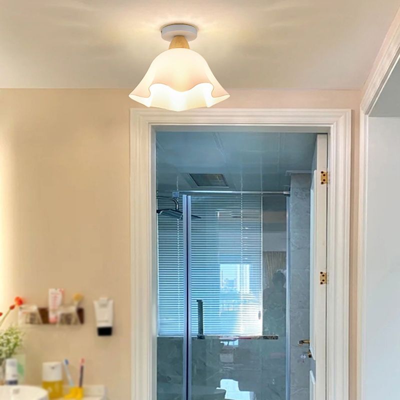 Nordic Flush Mount Flower Ceiling Light Fixture with Wood and Acrylic for Hallway