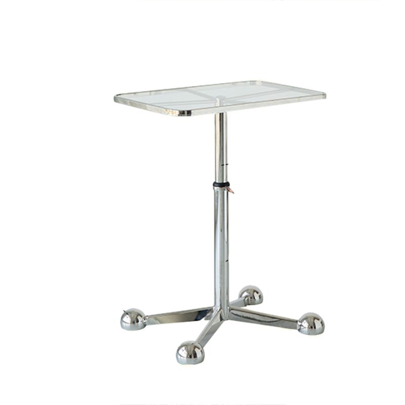 23.6" W Clear Glass End Table Pedestal Stainless Steel Side Table with Adjustable Height