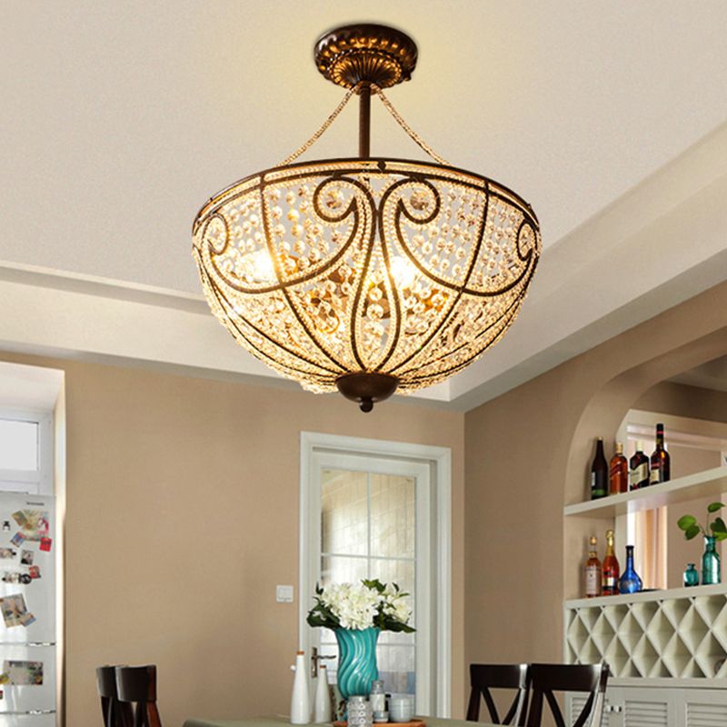 4 lichten kristallen plafond gemonteerd licht rustieke bronzen kom slaapkamer semi spoeling mount licht