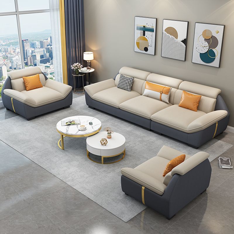 North European Faux Leather Sofa Sewn Pillow Back Sofa with Pillows