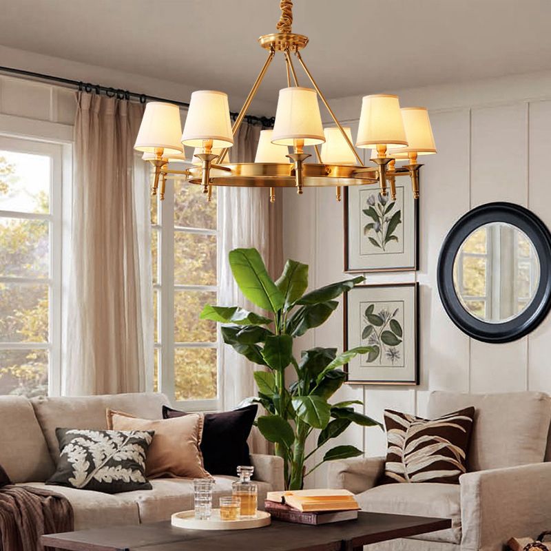 Minimalist Conic Ceiling Chandelier Fabric Bedroom Suspended Lighting Fixture in Gold