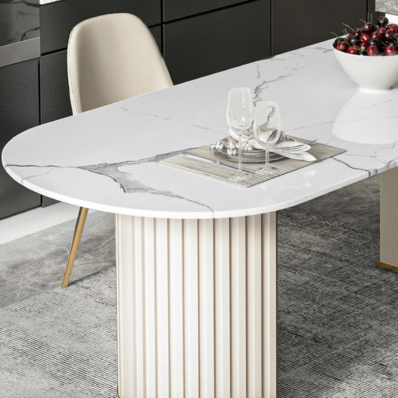 Tavolo da pranzo in stile moderno a forma ovale tavolo fisso bianco con pietra sinterizzata