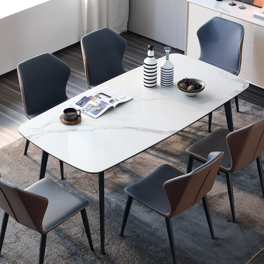 Metal Contemporary Rectangle Dining Table Sintered Stone Top Table for Dining Room