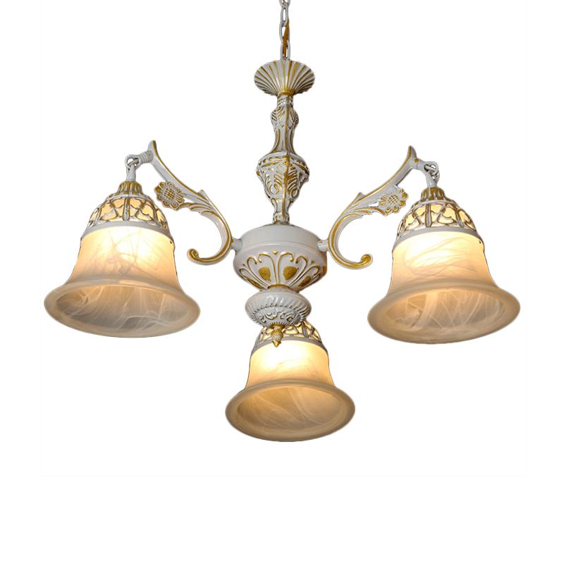 Alabaster Glas weißer Kronleuchter Carillon 3 Köpfe Landstil Hängende Anhänger Licht