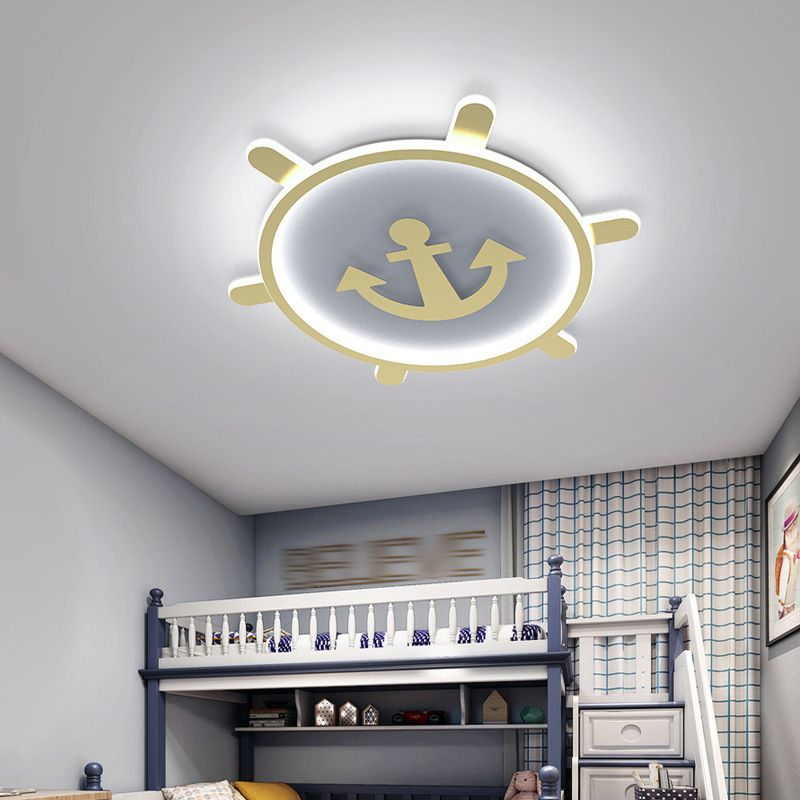 Gold Circular LED Ceiling Light in Kids Creative Style Aluminium Flush Mount with Acrylic Shade