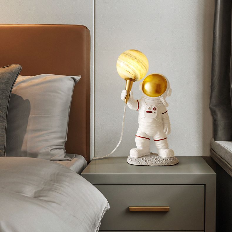 Childrens 1-Light Night Lamp Spaceman and Planet Table Light with Glass Shade