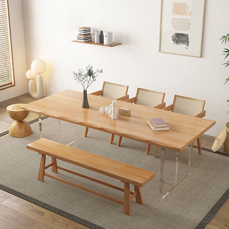Rectangle Double Pedestal Dining Table Modern Wood Table for Living Room