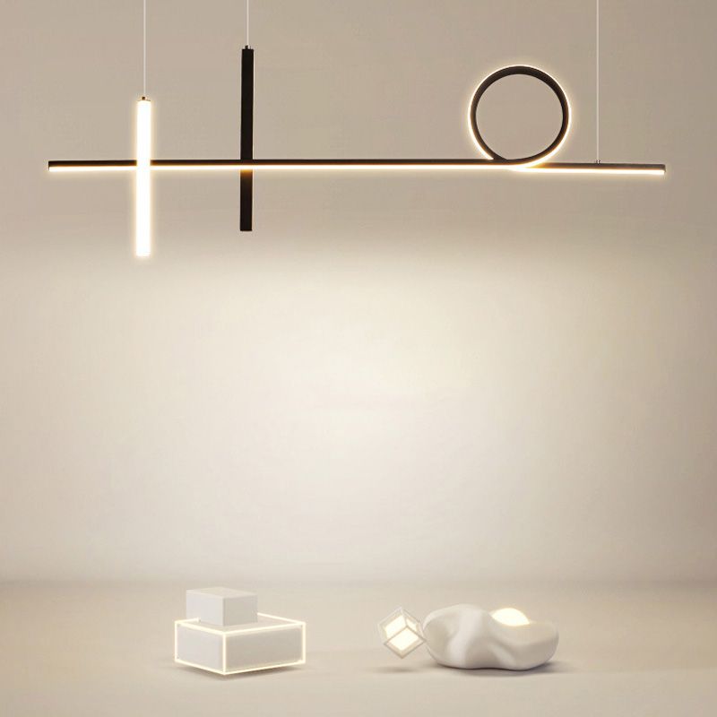 3-Light Ceiling Island Light Minimal Style Linear Shape Metal Pendant Lighting Fixtures