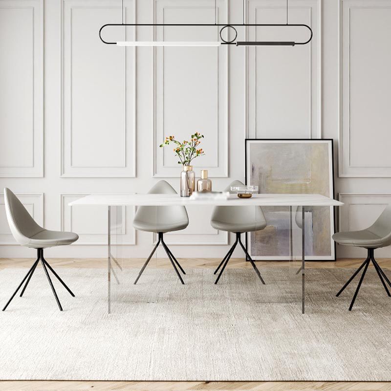 Modern Stone Double Pedestal Dining Table White Rectangle Table for Kitchen