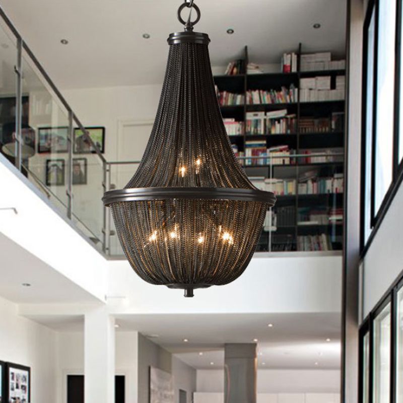 Basket Metal Chandelier Light Traditional 6/8 Lights Dining Room Suspension Pendant in Black, 13"/17"/21" Wide