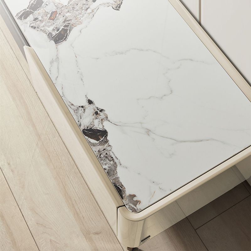 4 Legs Coffee or End Table Slate with Storage Drawers Rectangle White