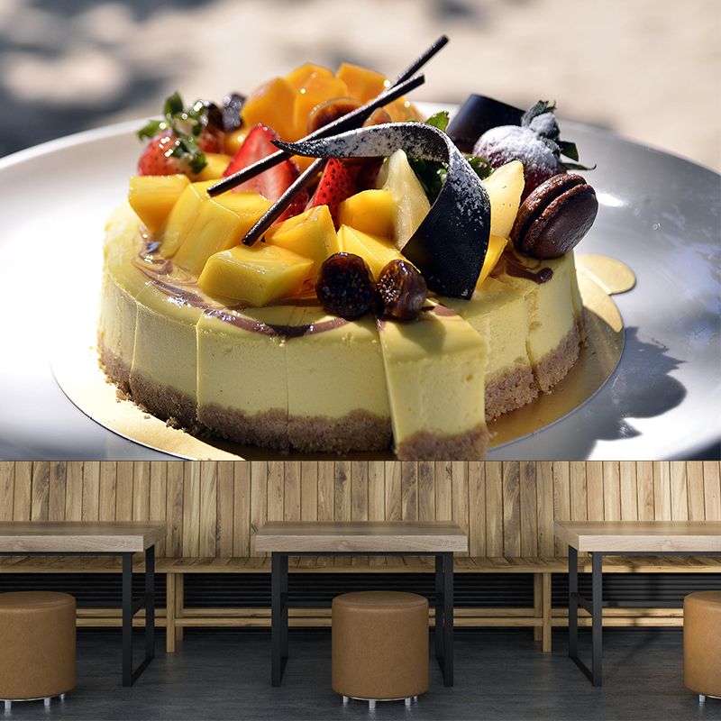 Horizontal Photography Nice Cake Mural Wallpaper Wall Covering for Dessert Shop