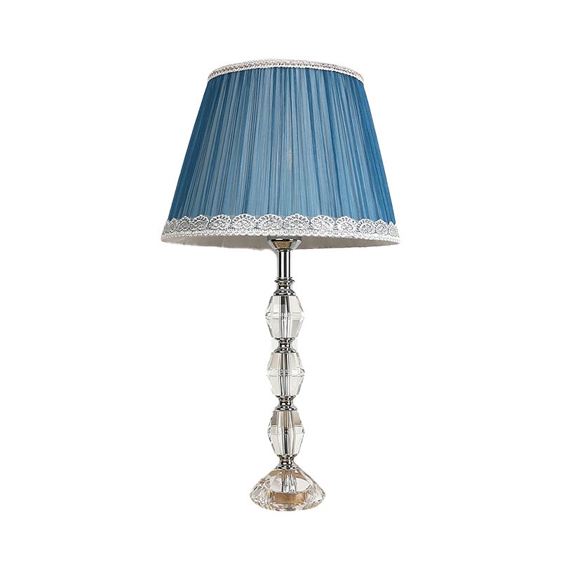 Lampada da tavolo affusolata per camera da letto tradizionale in tessuto 1 lampada da notte azzurra con sfera di cristallo decorativa