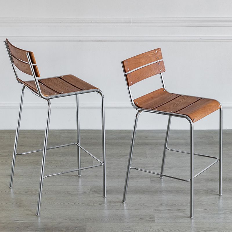 Contemporary Beech Solid Wood Armless Bar Stool with Footrest