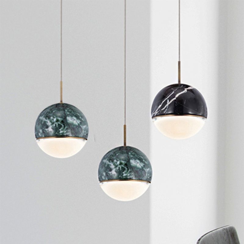 Spherical Dining Room Hanging Light Marble 1 Bulb 4"/6" Wide Nordic Down Lighting Pendant in Black/White/Green