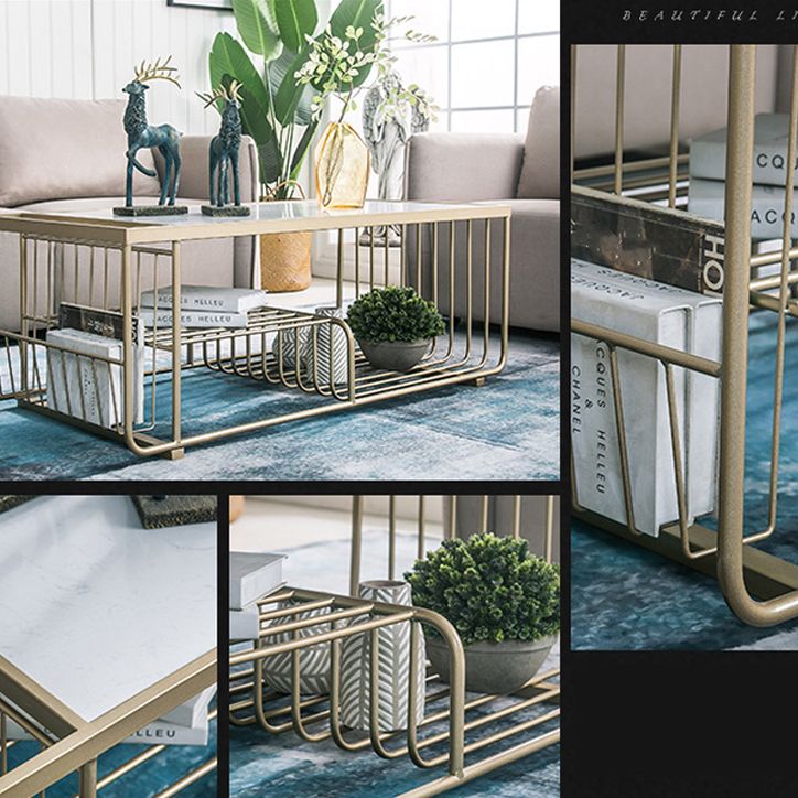 Frame Coffee Table Glam Marble Coffee Cocktail Table with Shelf