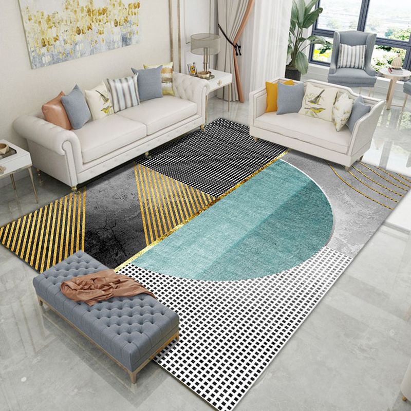 Dark Red Graphic Carpet Polyester Modern Carpet Stain Resistant Carpet for Living Room