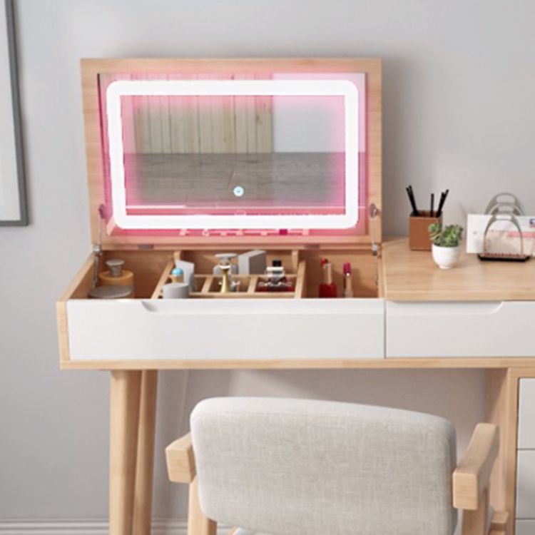 Modern Rubberwood Dressing Table Set with Stool 1-Mirror Wood Vanity Table