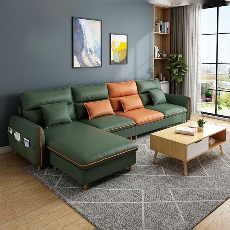 Contemporary Square Arm Sofa Chaise Cushions Faux Leather Sofa Bed