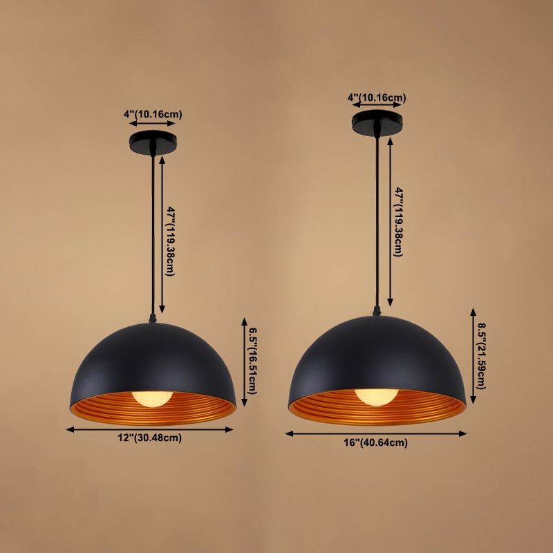 Luz de colgante industrial de tazón negro 1 accesorios de iluminación colgante de metal claro