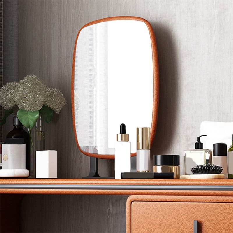 Faux Leather Vanity Makeup Dressing Table Set with Stool & Mirror - 39.37" W