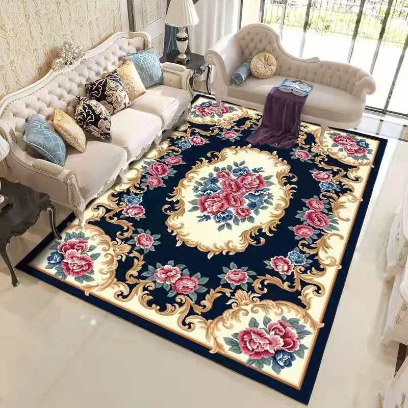 Red Retro Carpet Polyester Flower Carpet Washable Carpet for Home Decoration
