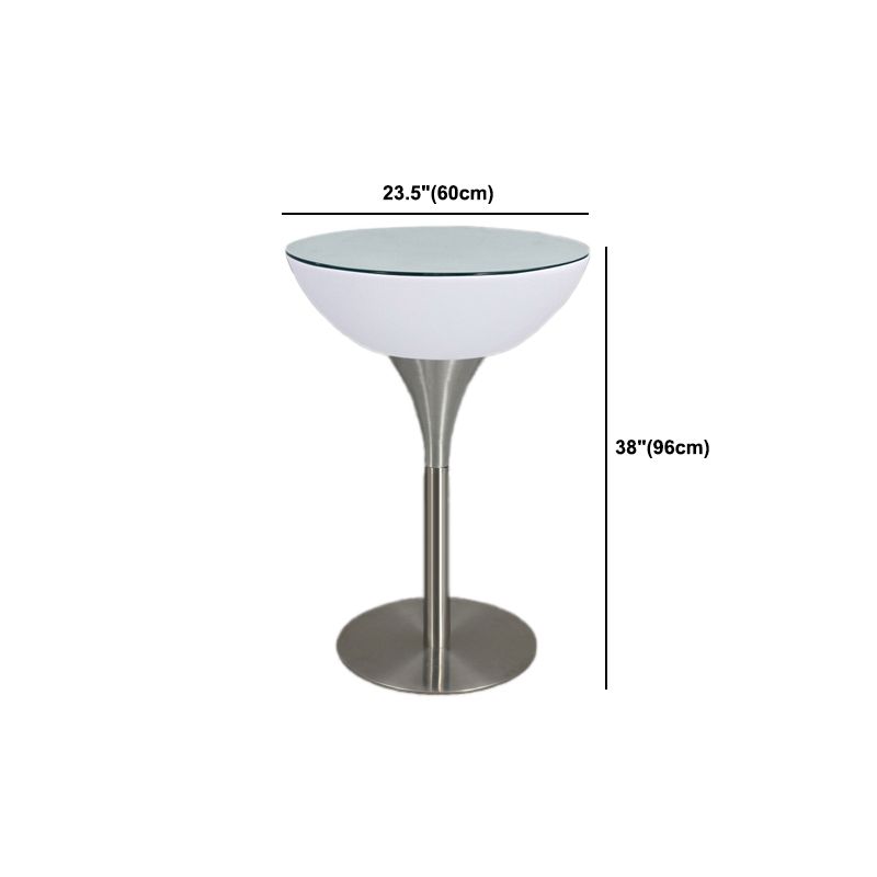 Modern White Plastic Counter Table with Round Table Top Silver Pedestal Table
