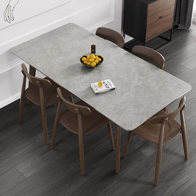 Contemporary Sintered Stone Top Standard Dining Set Rectangle Gray Dining Set for Kitchen