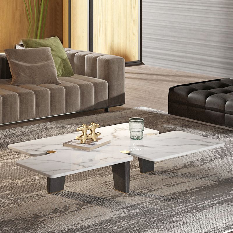13.7"H Contemporary Wooden 3-leg Base White/grey Irregular Marble Coffee Table