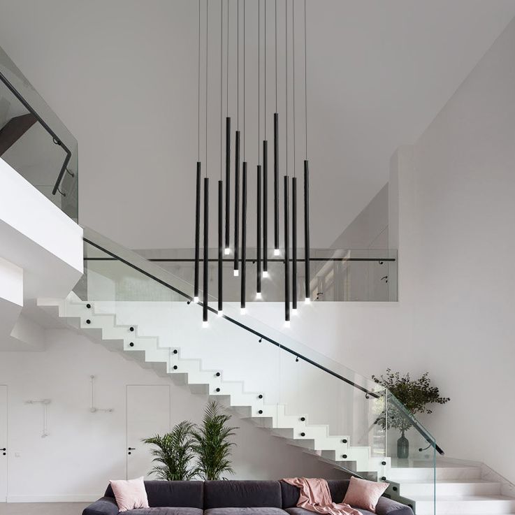 Metal Stick Shaped LED Pendant Simplicity Suspension Light Fixture for Spiral Stairs