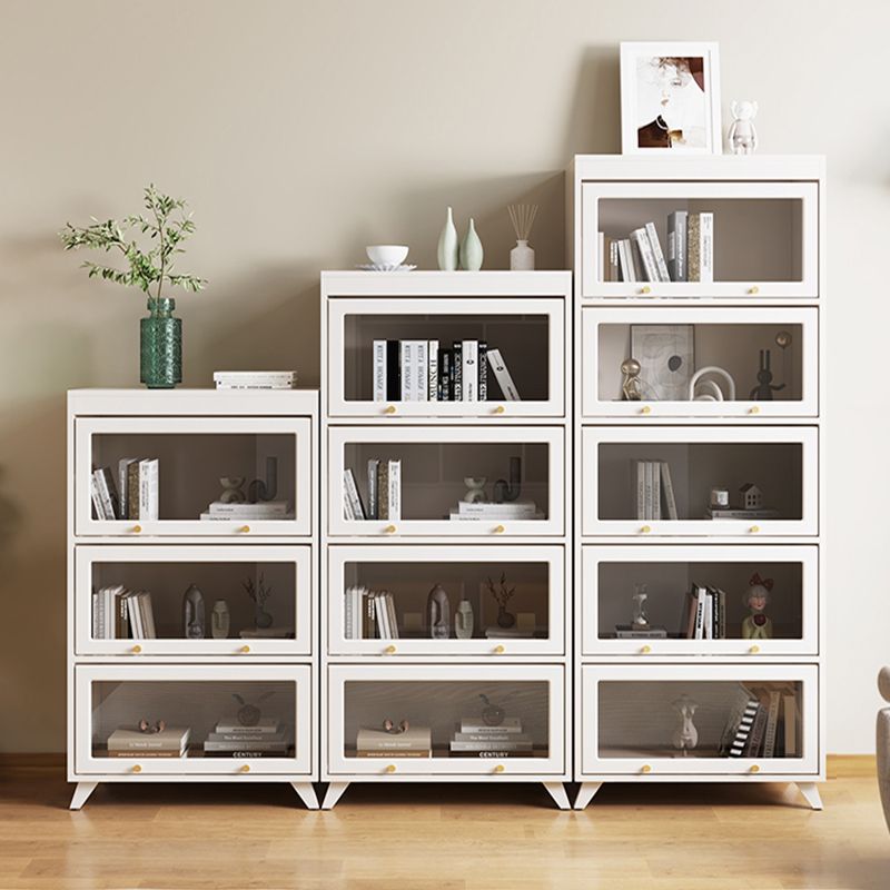13"W Bookcase Contemporary Style White Bookshelf for Home Office with Doors